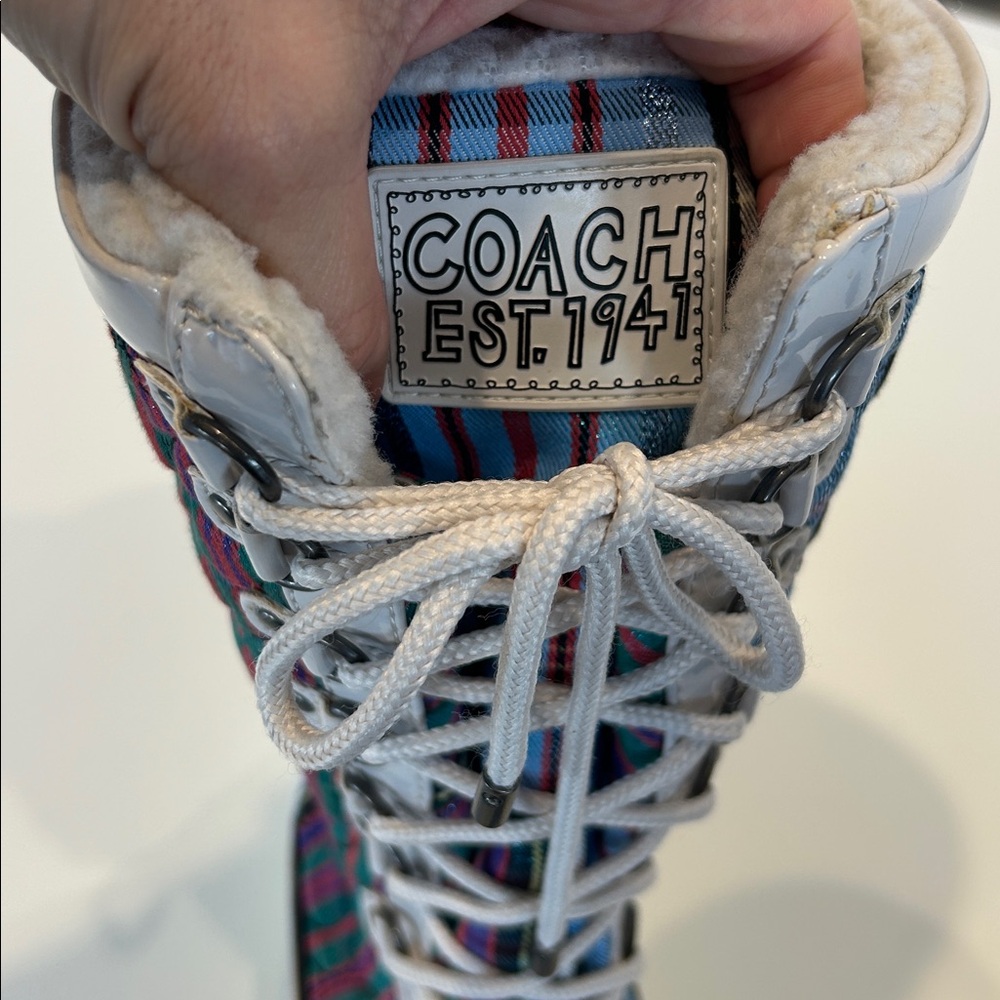 Coach Poppy Peggey Tartan Plaid Quilted Women's Shearling Winter Boots Size 6 - Picture 5 of 12